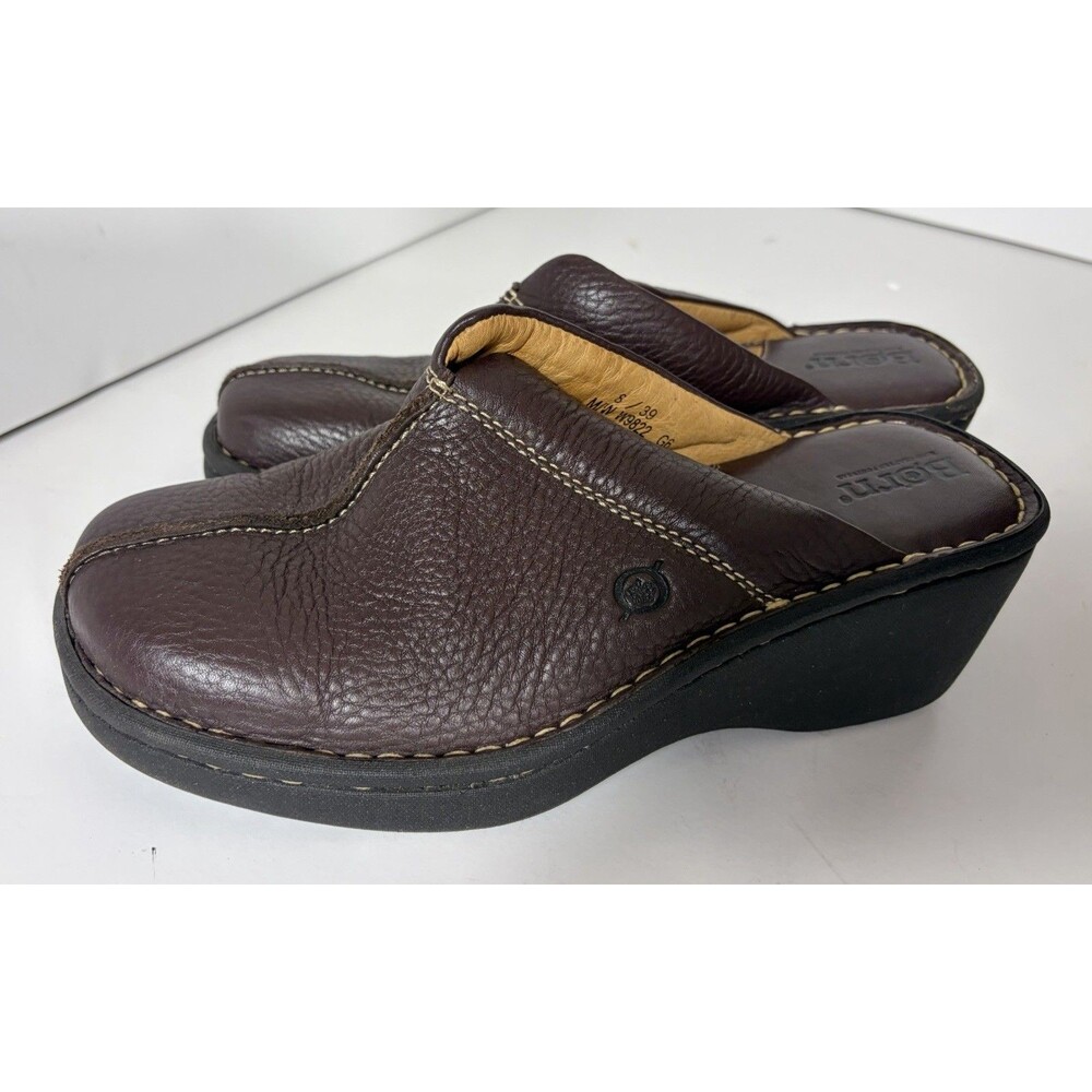 Born Clogs Leather Wedge Mule Hand Crafted Dark Brown Women’s Size 8 Medium